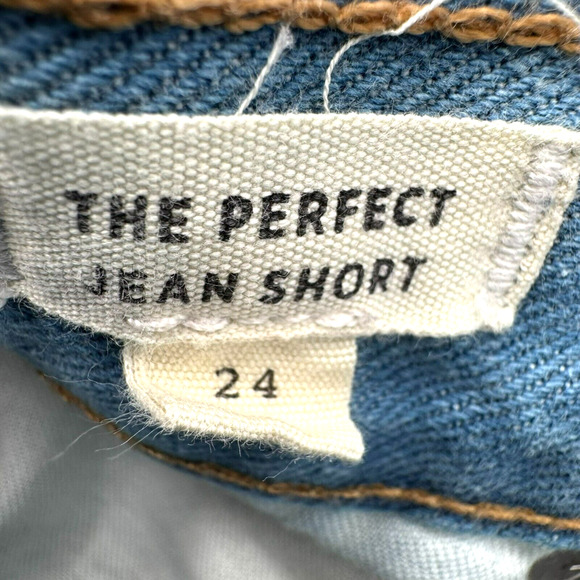 MADEWELL Women's 24 XS The Perfect Jean Short Bowman Wash Orange Stripe Raw Hem - Picture 5 of 12